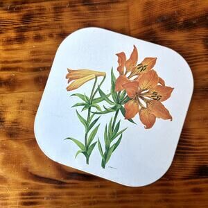 Vintage 1970s Orange Lily Metal & Cork Kitchen Trivet